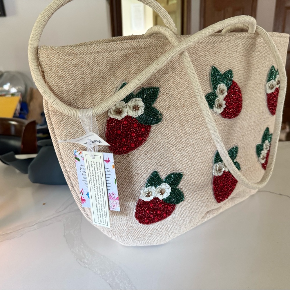 Strawberry Delight Cream and Red Canvas Tote